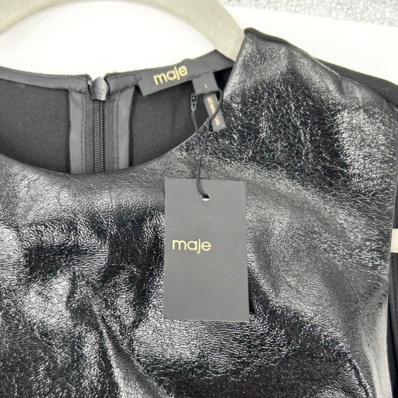NWT Maje Faux Leather Drape Mini Dress - Picture 7 of 9
